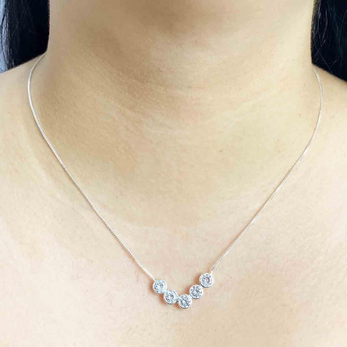 Gargantilha Veneziana com Arco de Zircônia Folheado a Prata