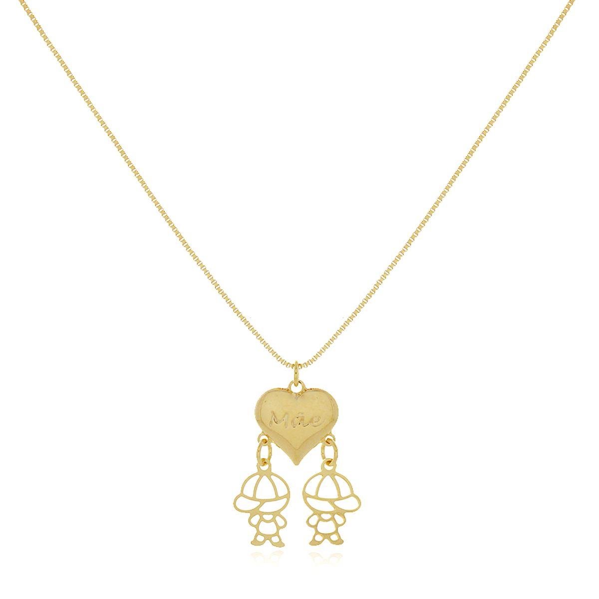 Colar Mãe de Dois Meninos Banhado a Ouro