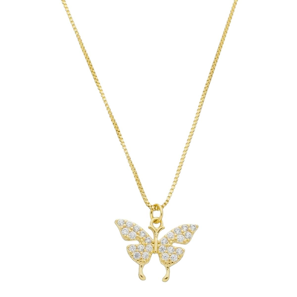 GARGANTILHA VENEZIANA C/ BORBOLETA CRAVEJADA DE ZIRCONIAS FOLHEADO A OURO