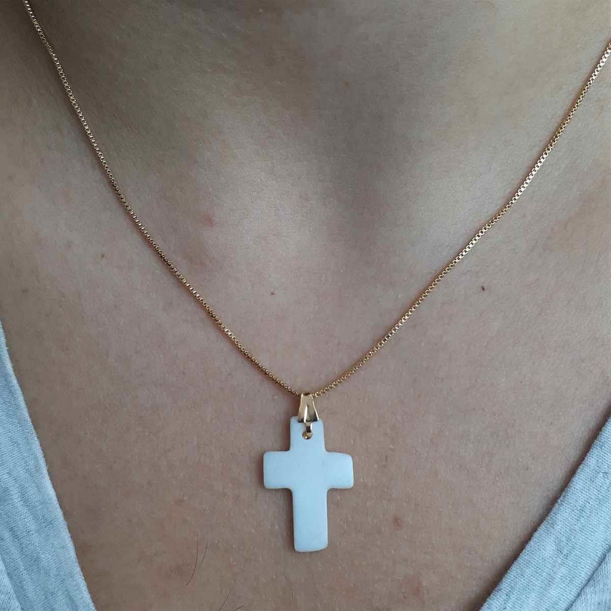 Gargantilha Veneziana com Cruz Folheado a Ouro