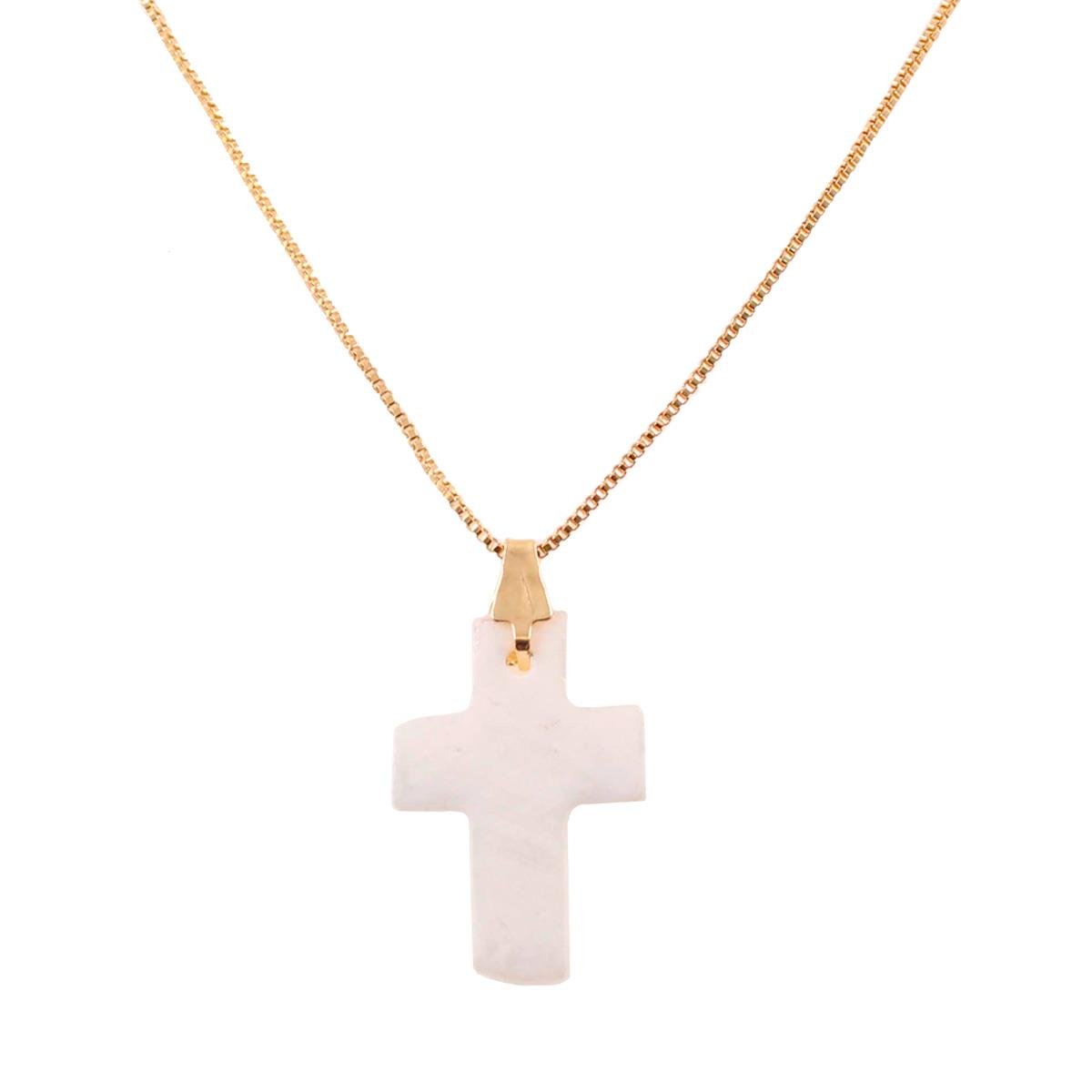 Gargantilha Veneziana com Cruz Folheado a Ouro