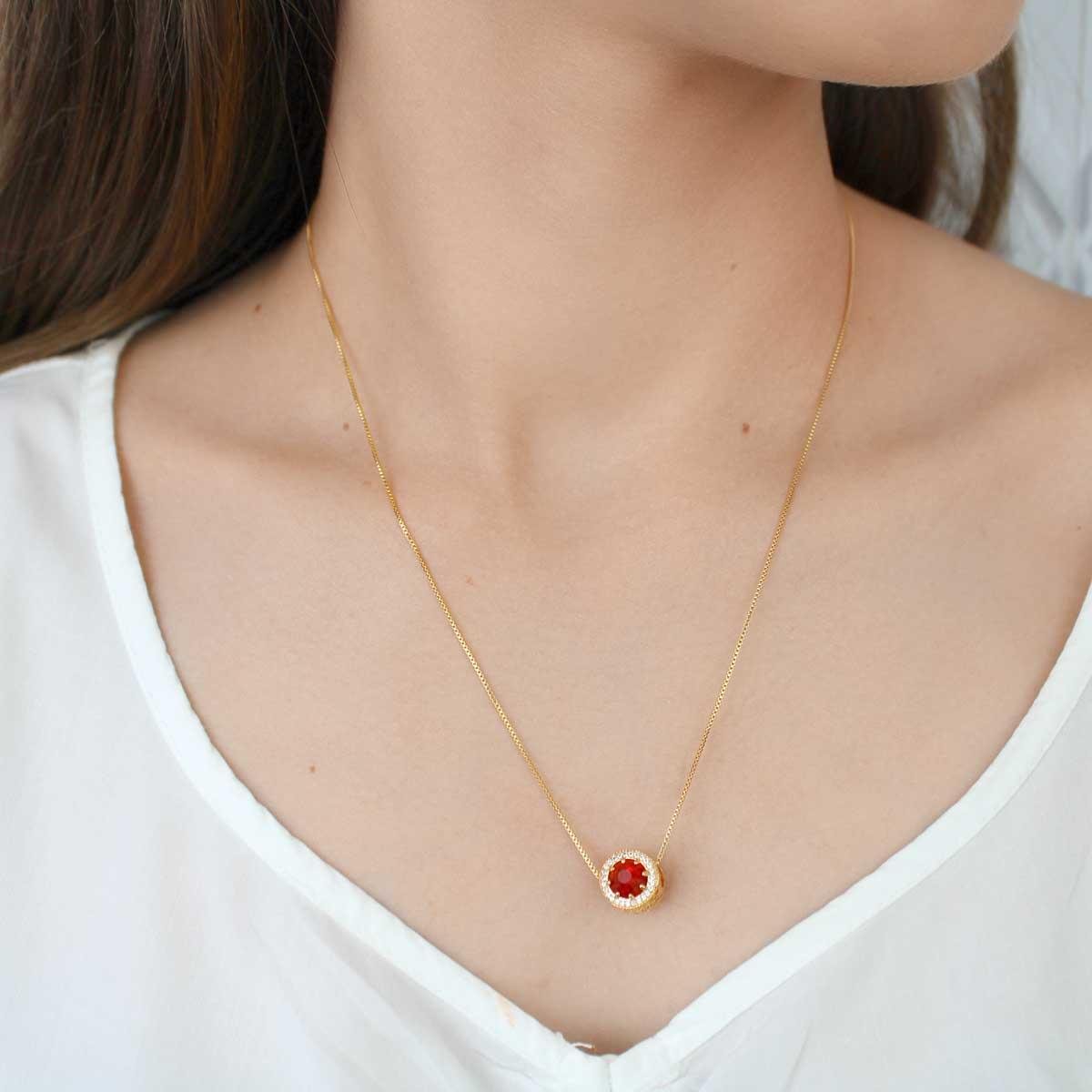 Gargantilha Veneziana com Pingente Cilindro de Zircônia Folheado a Ouro