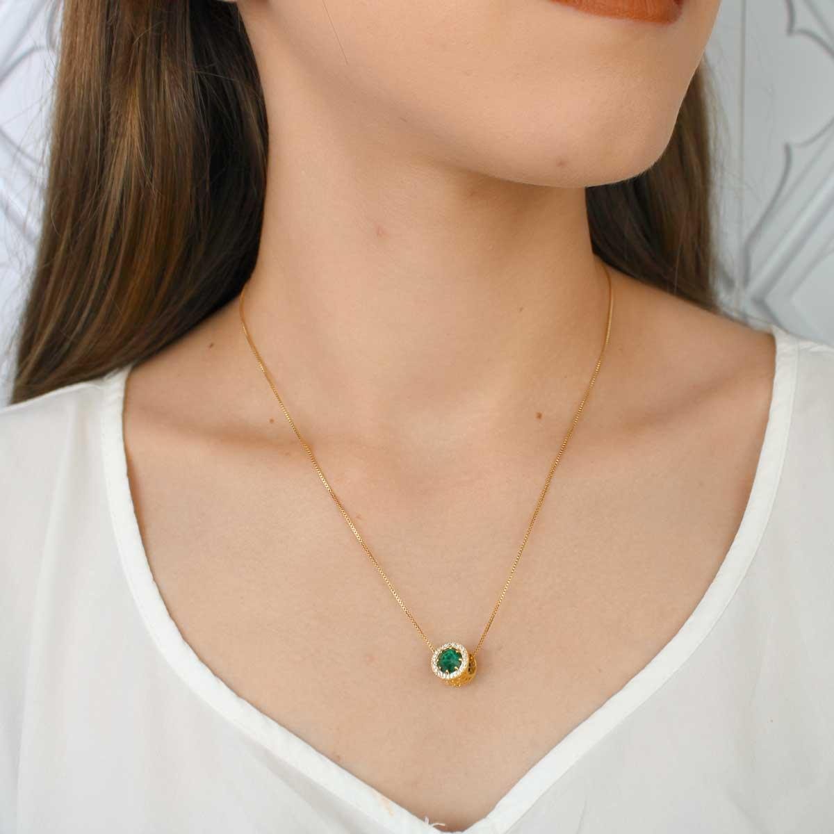 Gargantilha Veneziana com Pingente Cilindro de Zircônia Folheado a Ouro