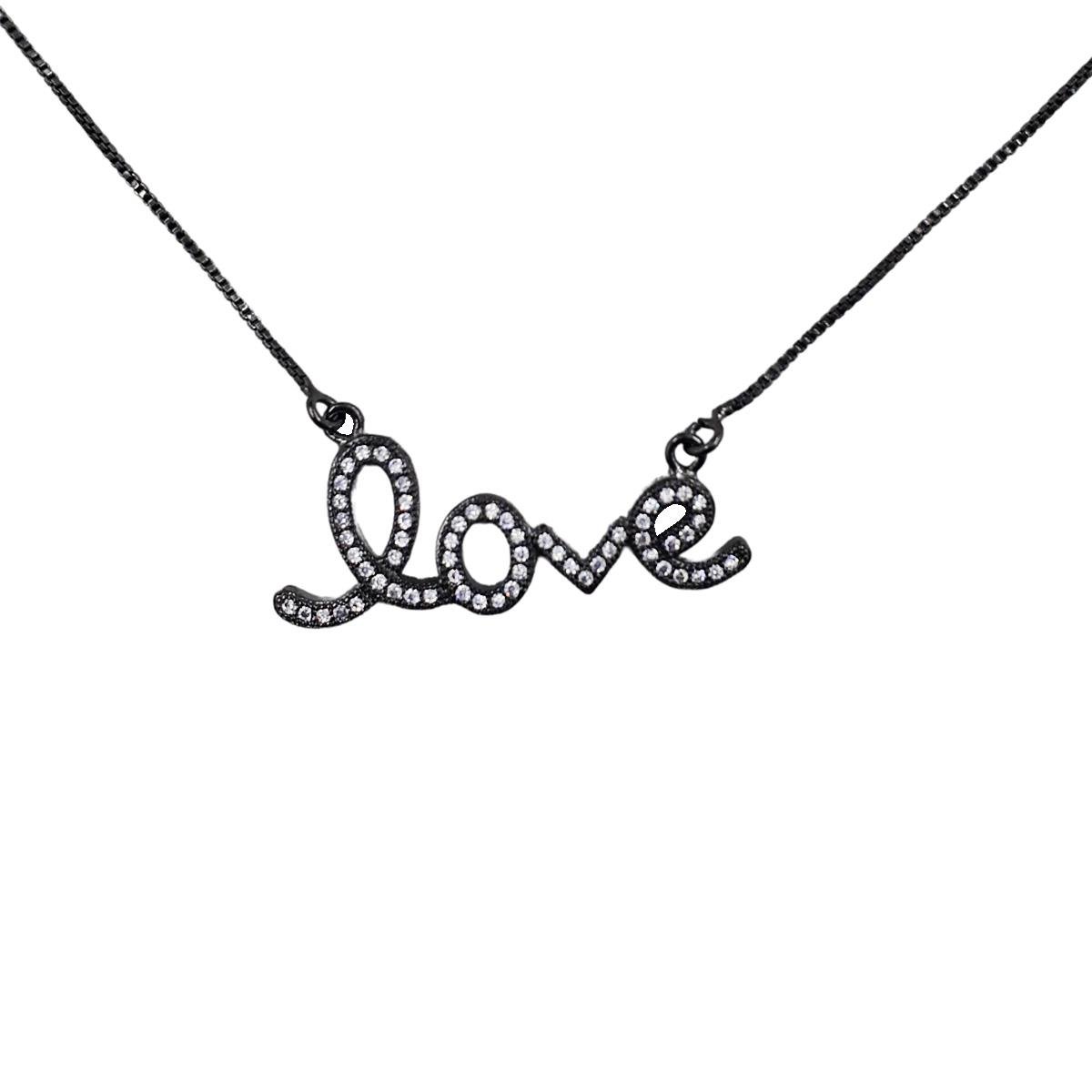 Choker com Pingente Love com Zircônia Folheado a Ródio Negro
