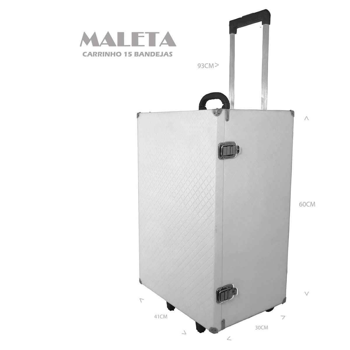 Maleta Carrinho em MDF Dijon Branco Para 15 Bandejas Grande de Corino - Sob Encomenda