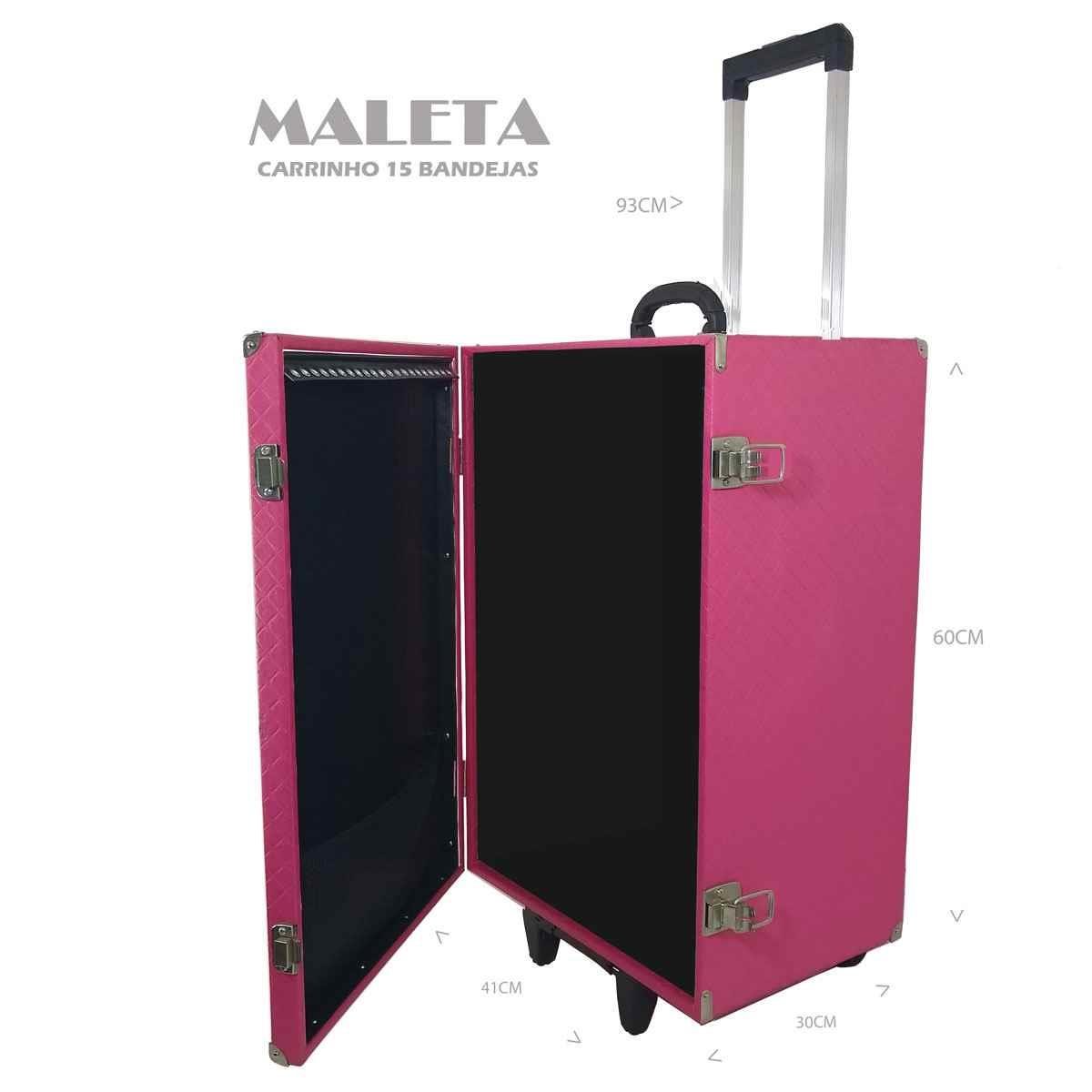 Maleta Carrinho em MDF Dijon Pink Para 15 Bandejas Grande de Corino - Sob Encomenda