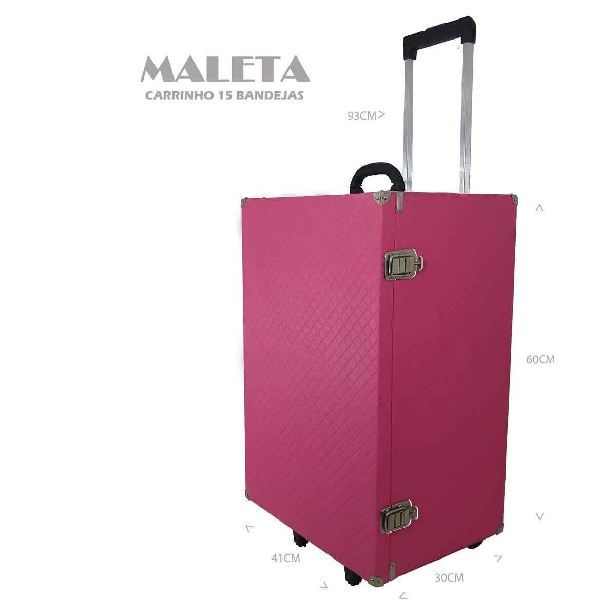 Maleta Carrinho em MDF Dijon Pink Para 15 Bandejas Grande de Corino - Sob Encomenda