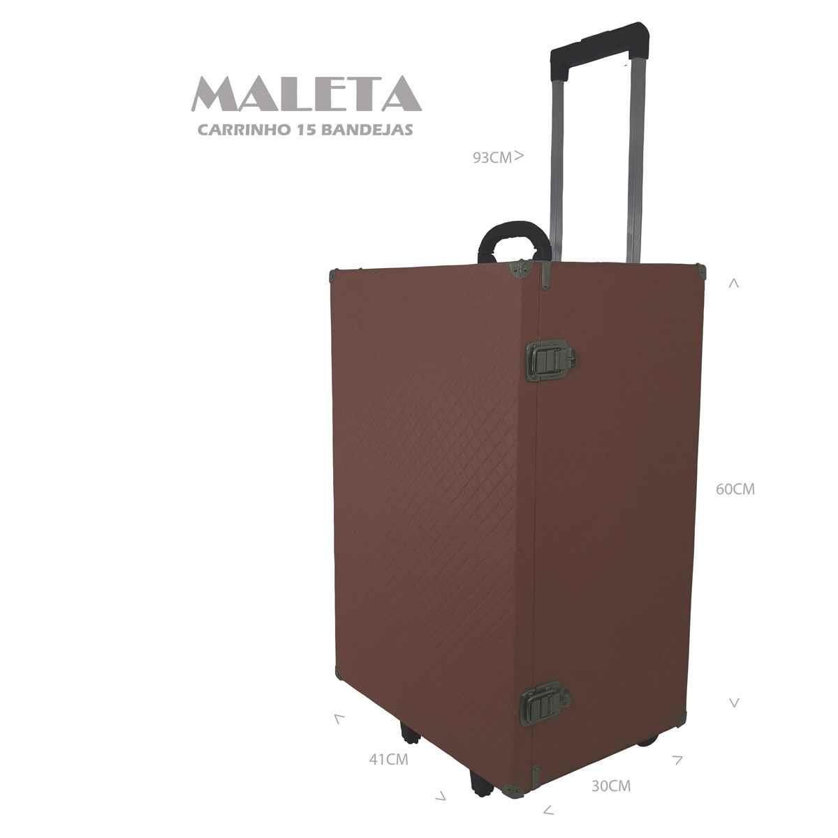 Maleta Carrinho em MDF Vazio Dijon Marrom Para 15 Bandejas Grande de Corino - Sob Encomenda