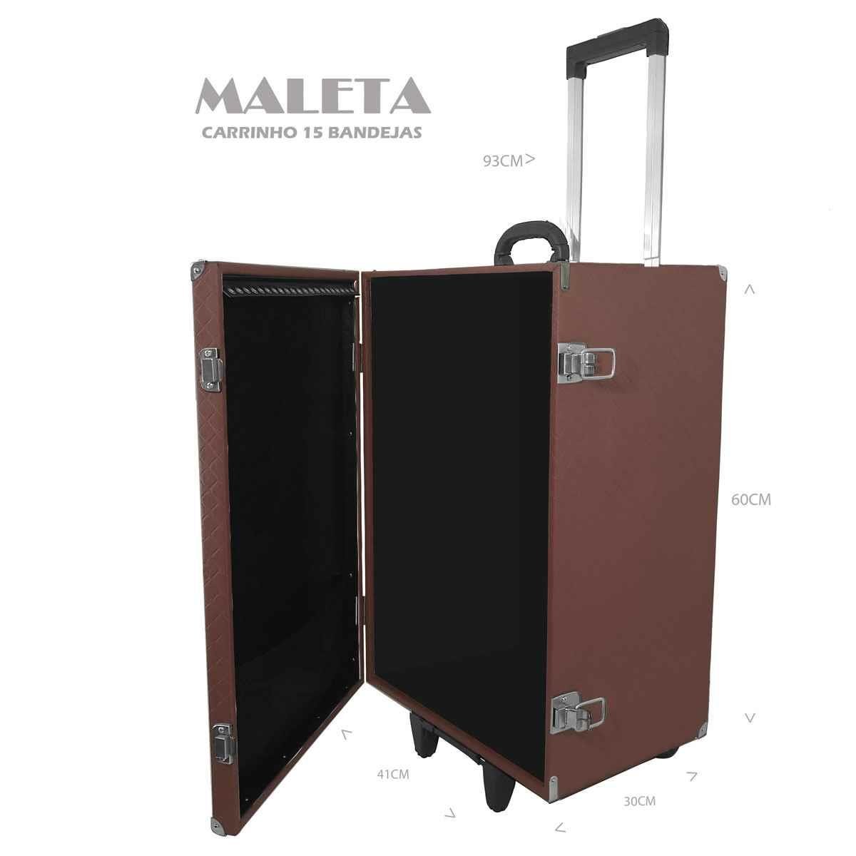 Maleta Carrinho em MDF Vazio Dijon Marrom Para 15 Bandejas Grande de Corino - Sob Encomenda