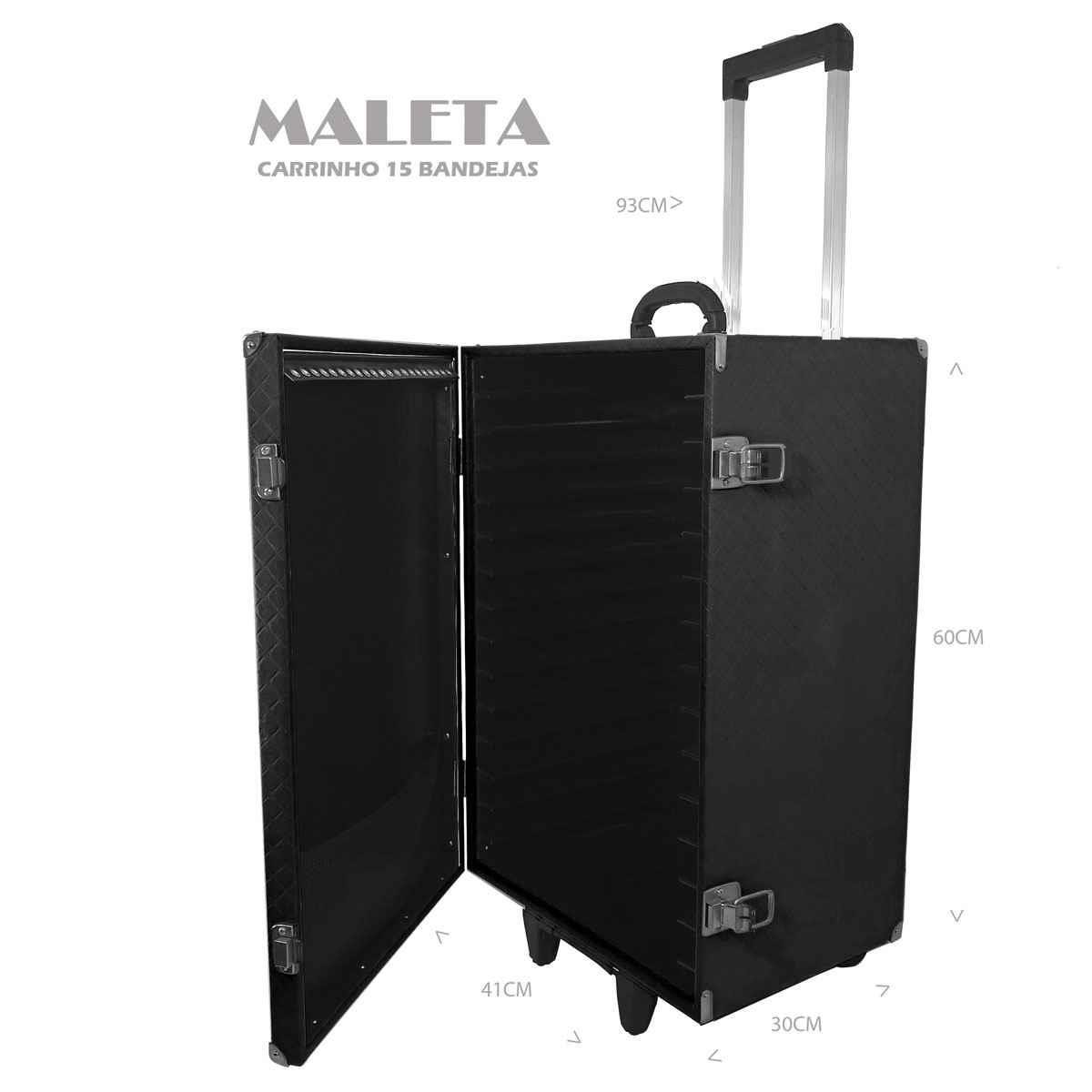 Maleta Carrinho em MDF Vazio Dijon Preto Para 15 Bandejas Grande de Corino - Sob Encomenda