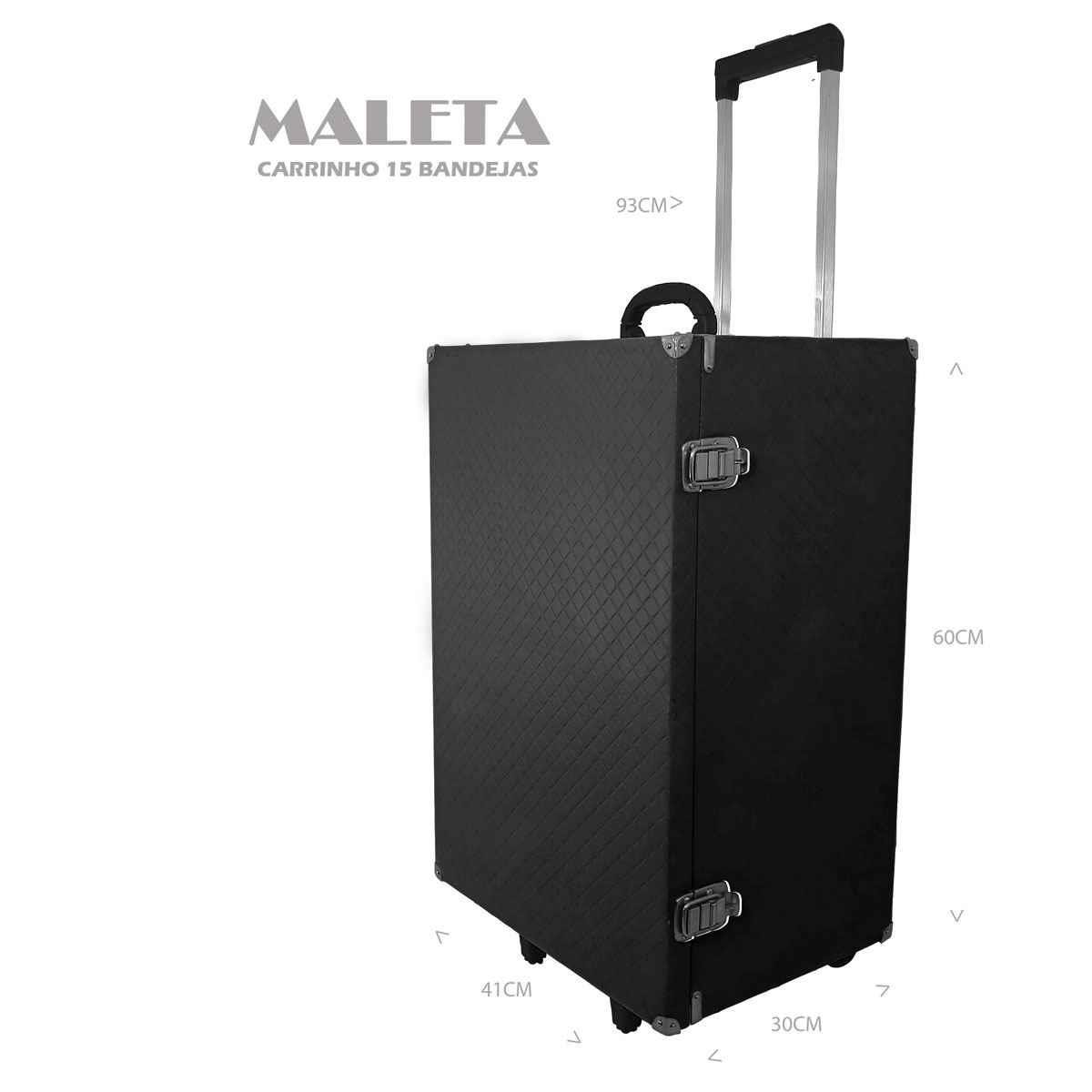 Maleta Carrinho em MDF Vazio Dijon Preto Para 15 Bandejas Grande de Corino - Sob Encomenda
