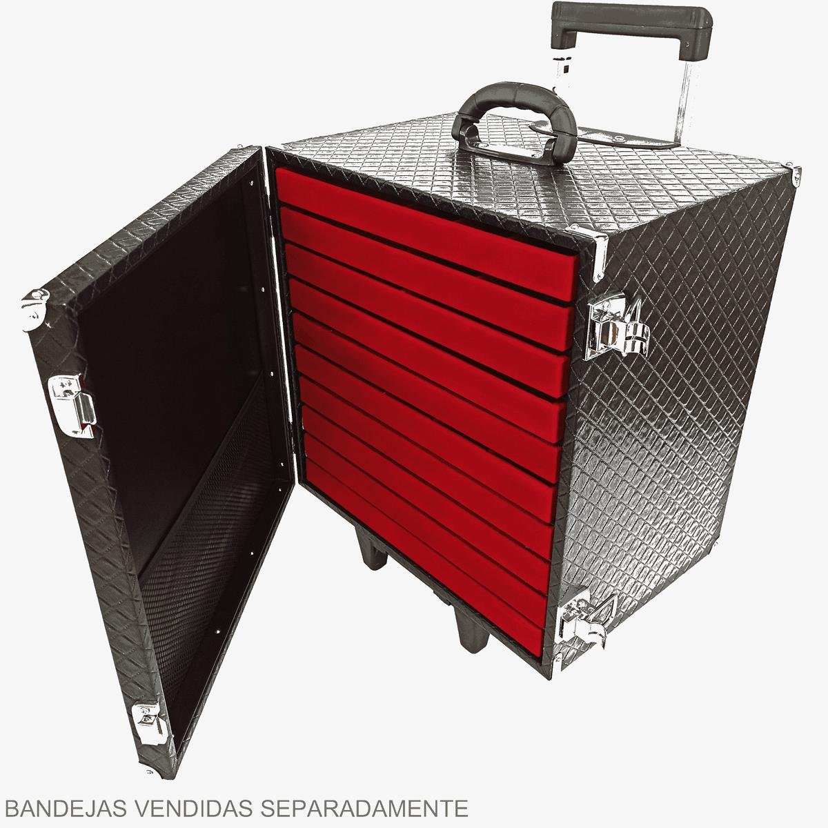 Maleta Carrinho MDF Dijon Preto Para 10 Bandejas Grande de Corino - Sob Encomenda