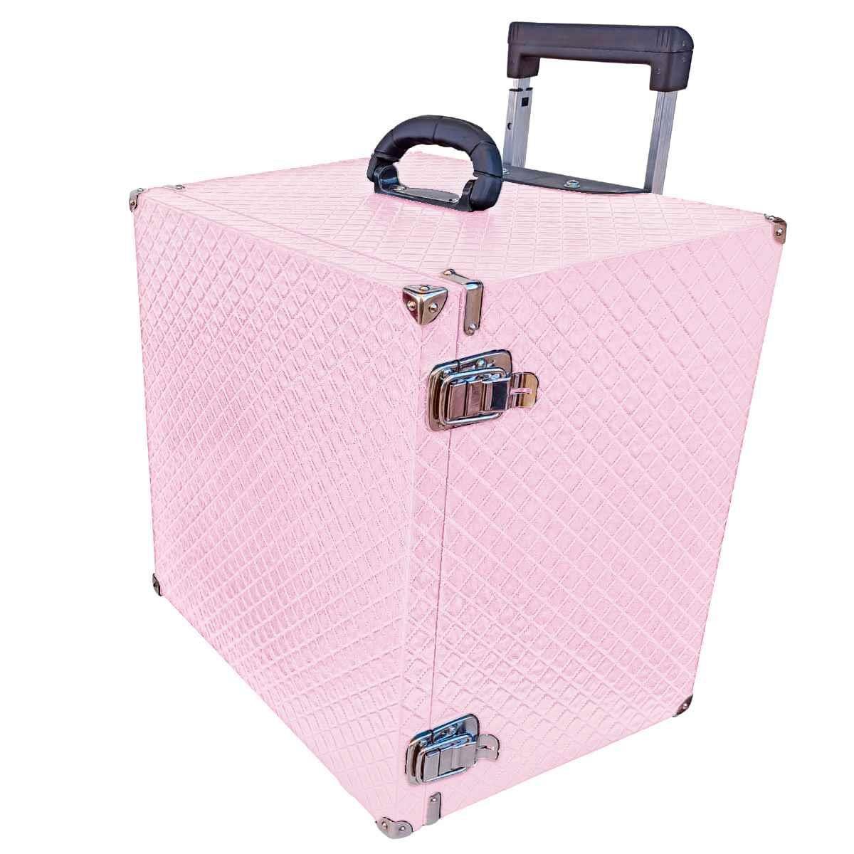 Maleta Carrinho MDF Dijon Rosa Bebê Metalizado Para 10 Bandejas Grandes de Corino - Sob Encomenda