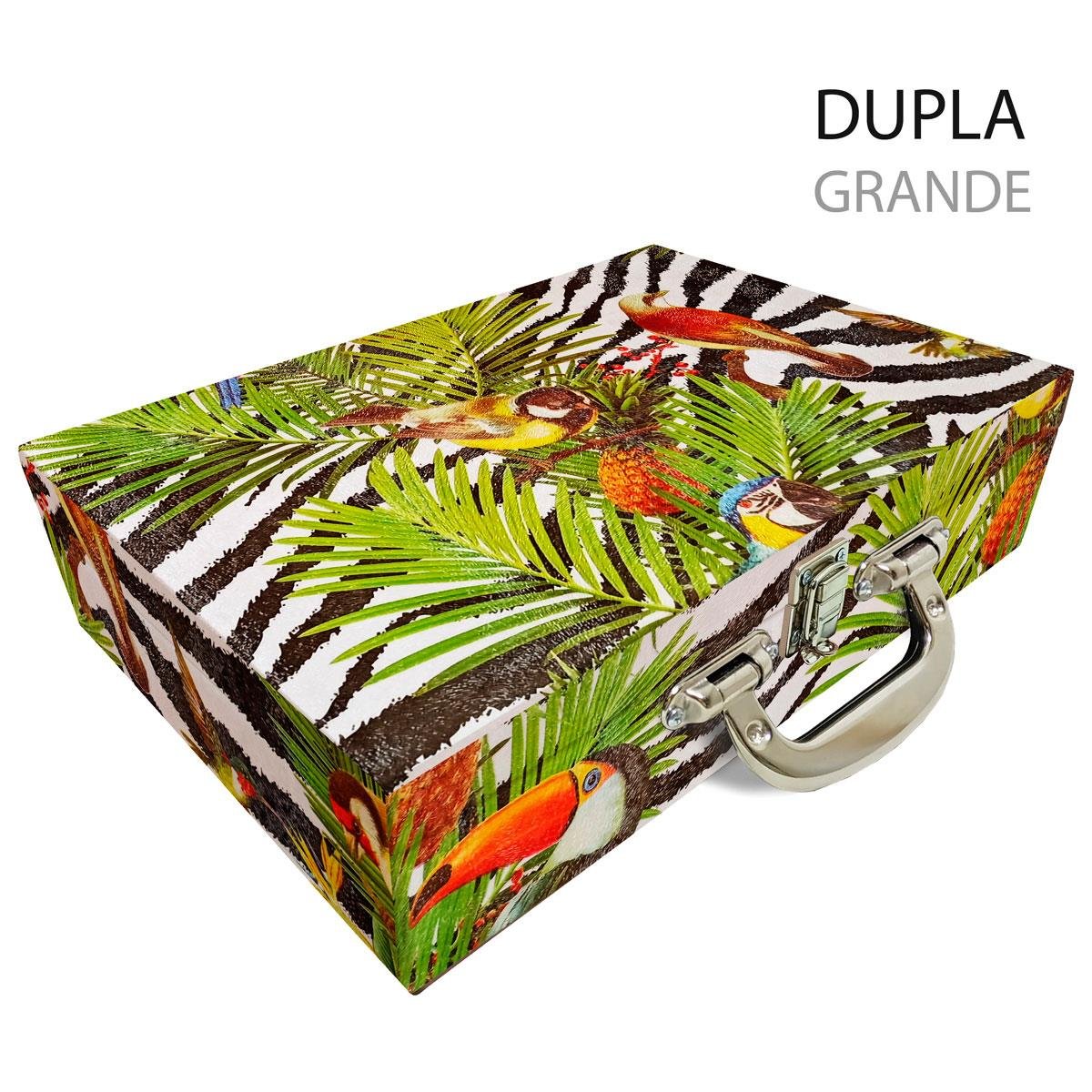 Estojo Maleta Porta Jóias Duplo Grande Amazonas Com Alça Cromada e Espelho