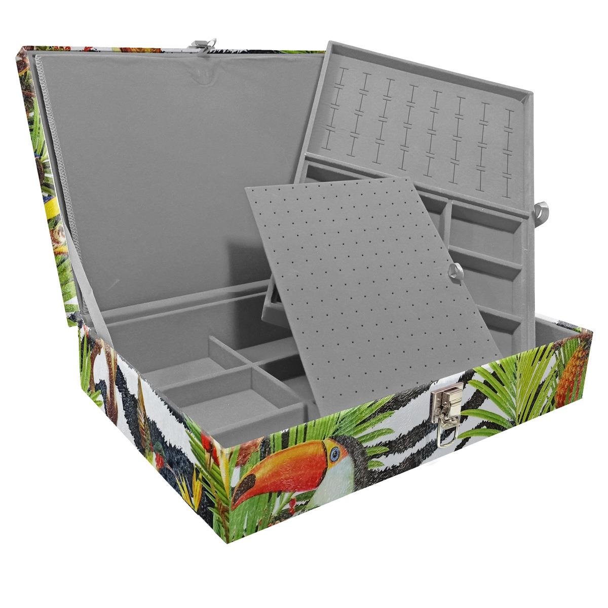 Estojo Maleta Porta Jóias Duplo Grande Amazonas Sem Alça e Com Imã