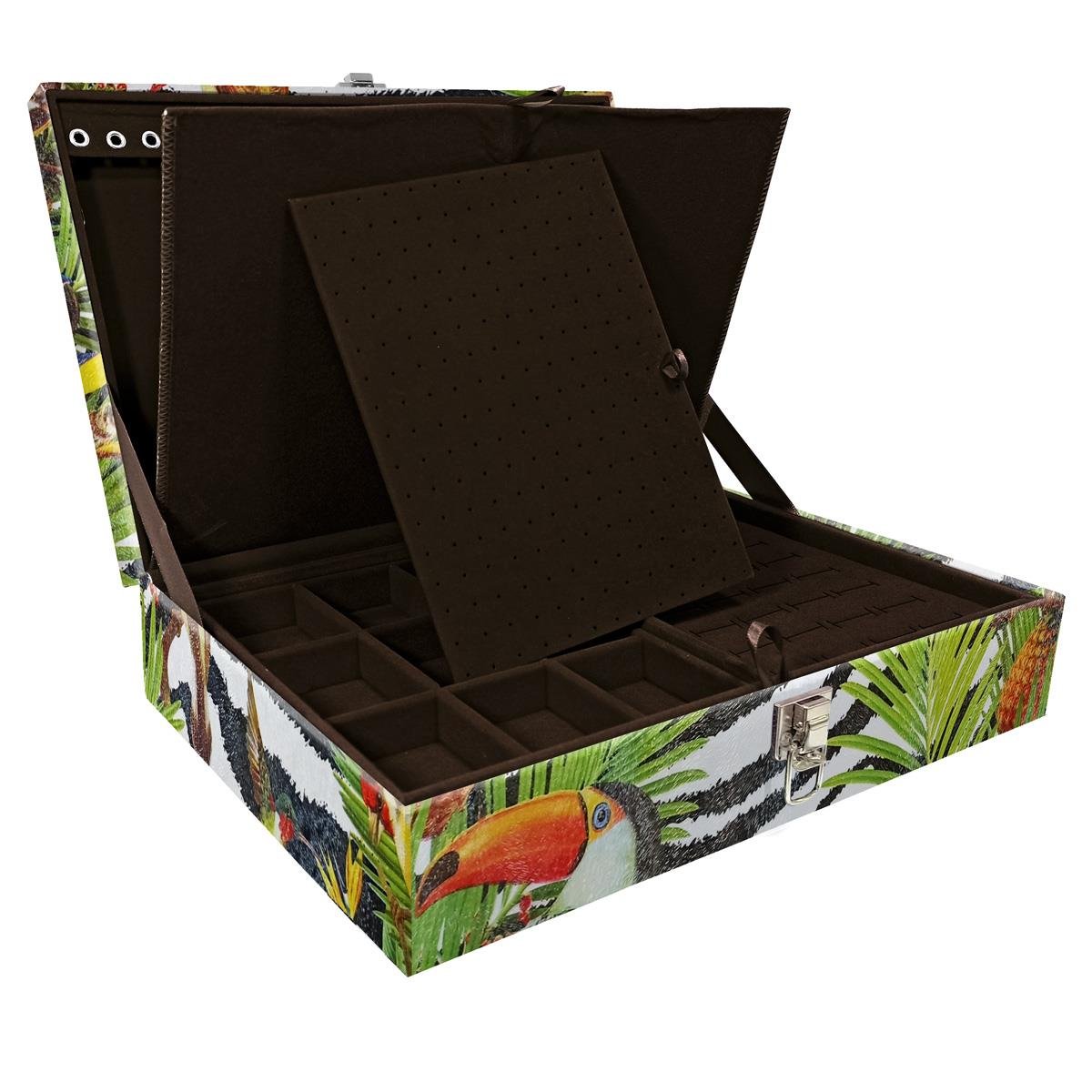 Estojo Maleta Porta Jóias Duplo Grande Amazonas Sem Alça e Com Imã