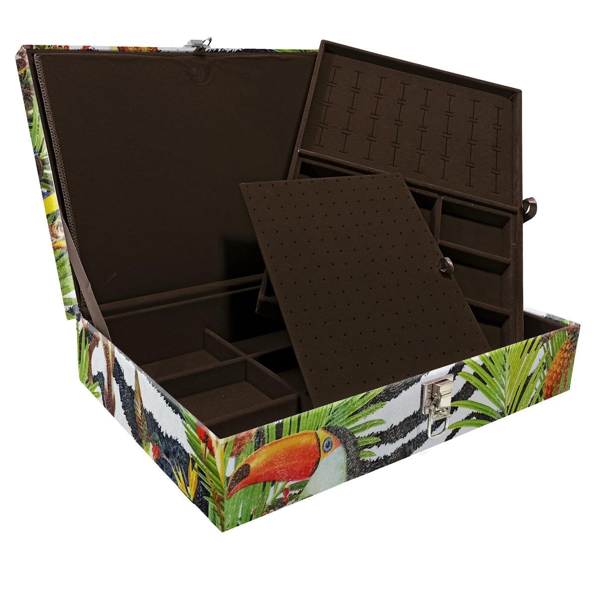 Estojo Maleta Porta Jóias Duplo Grande Amazonas Sem Alça e Com Imã