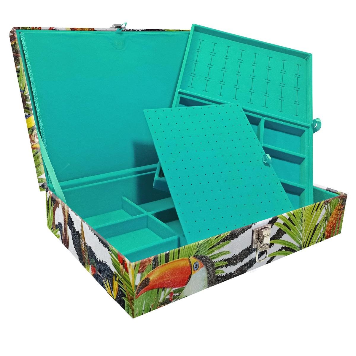 Estojo Maleta Porta Jóias Duplo Grande Amazonas Sem Alça e Com Imã