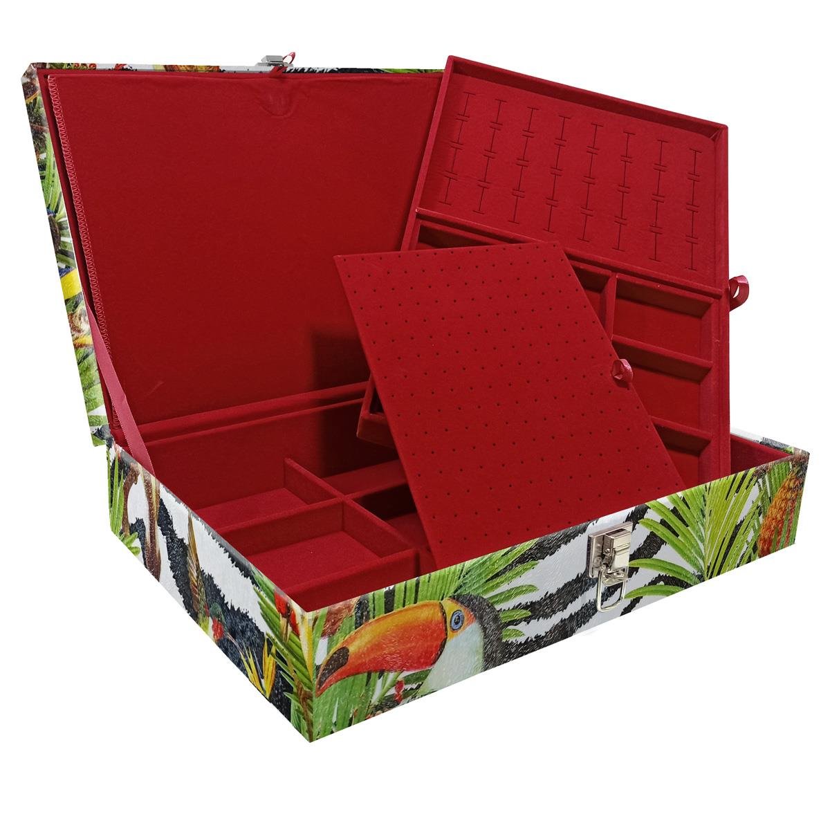 Estojo Maleta Porta Jóias Duplo Grande Amazonas Sem Alça e Com Imã