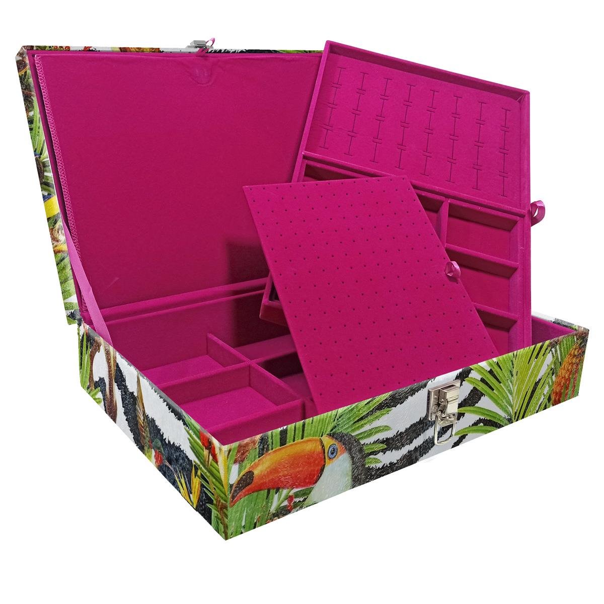 Estojo Maleta Porta Jóias Duplo Grande Amazonas Sem Alça e Com Imã