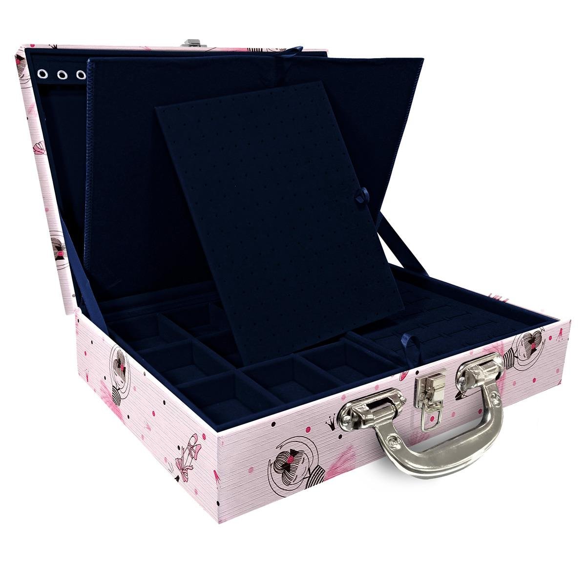 Estojo Maleta Porta Jóias Duplo Grande Bailarina Com Alça Cromada e Imã