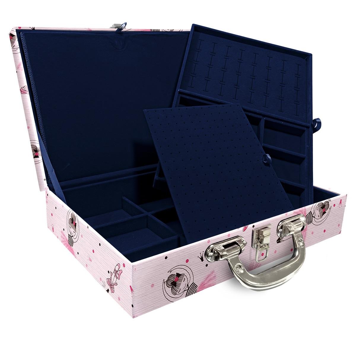 Estojo Maleta Porta Jóias Duplo Grande Bailarina Com Alça Cromada e Imã