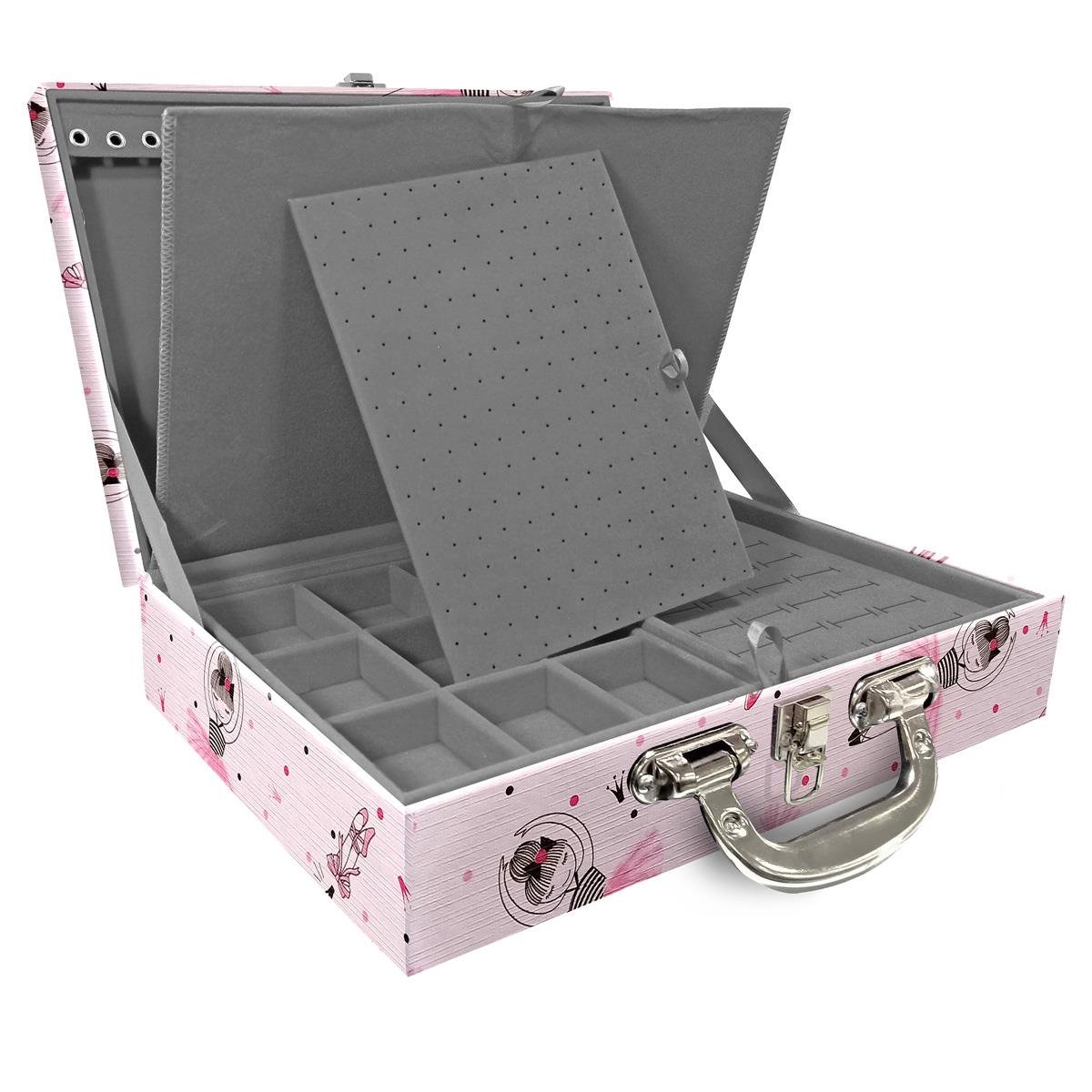 Estojo Maleta Porta Jóias Duplo Grande Bailarina Com Alça Cromada e Imã