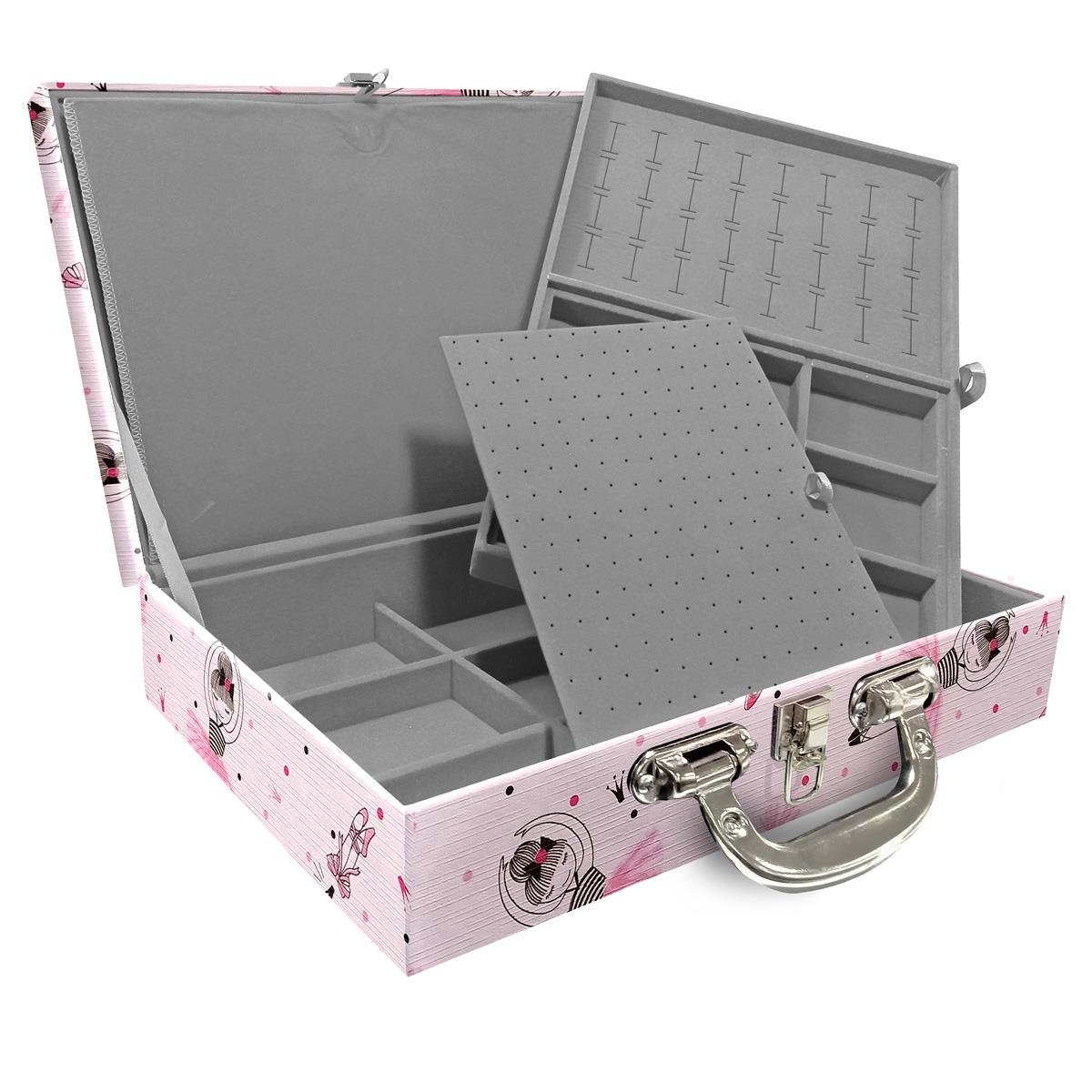 Estojo Maleta Porta Jóias Duplo Grande Bailarina Com Alça Cromada e Imã