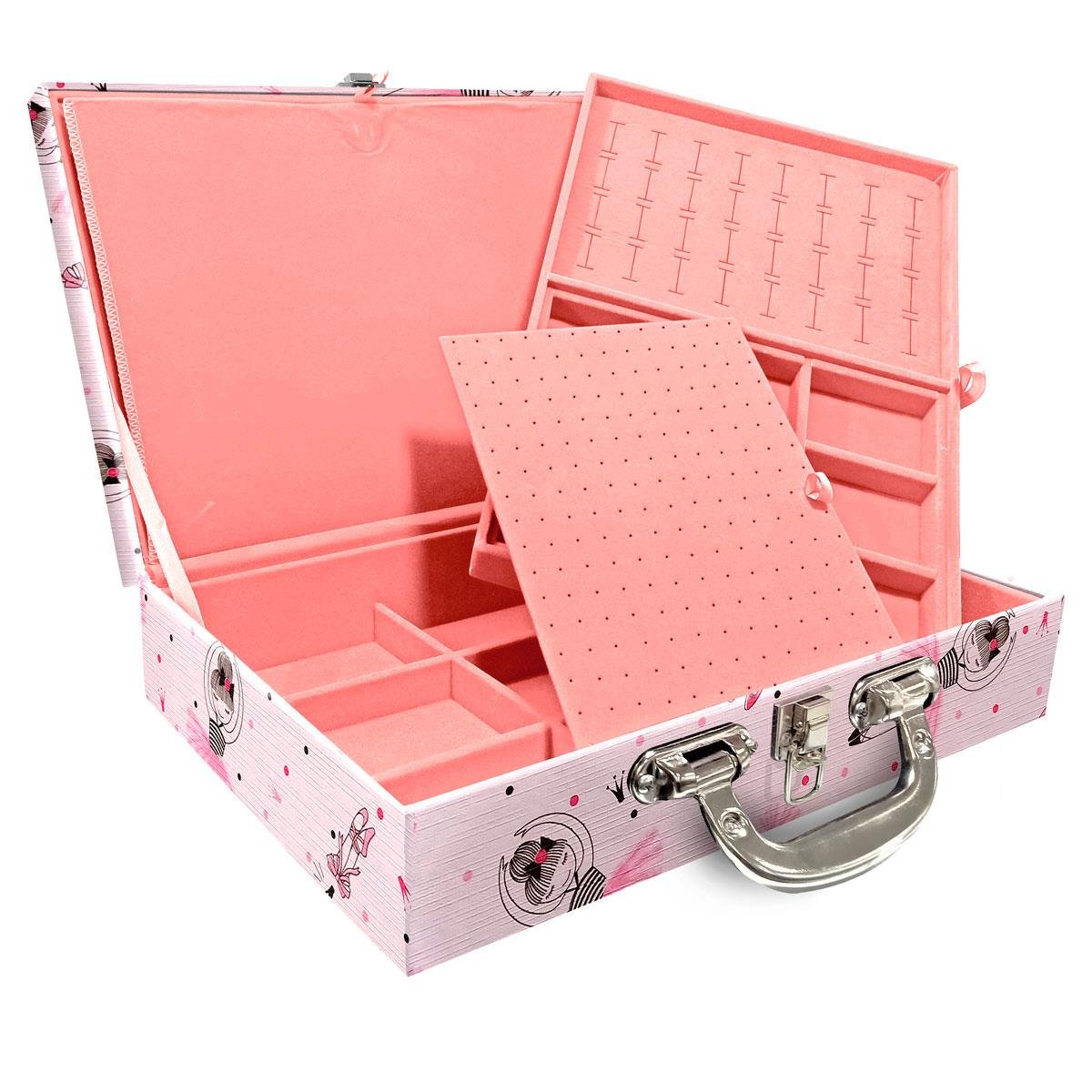 Estojo Maleta Porta Jóias Duplo Grande Bailarina Com Alça Cromada e Imã