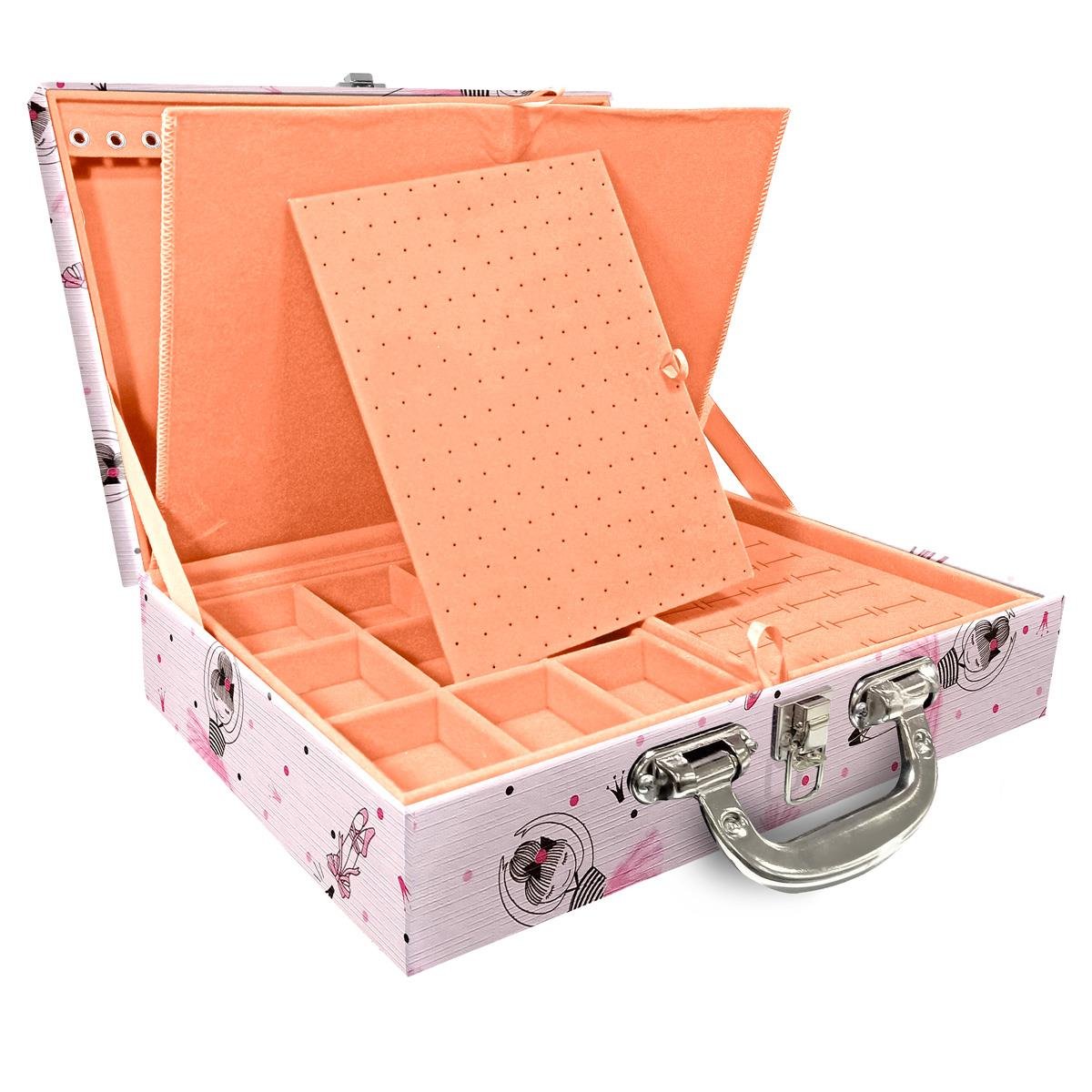 Estojo Maleta Porta Jóias Duplo Grande Bailarina Com Alça Cromada e Imã