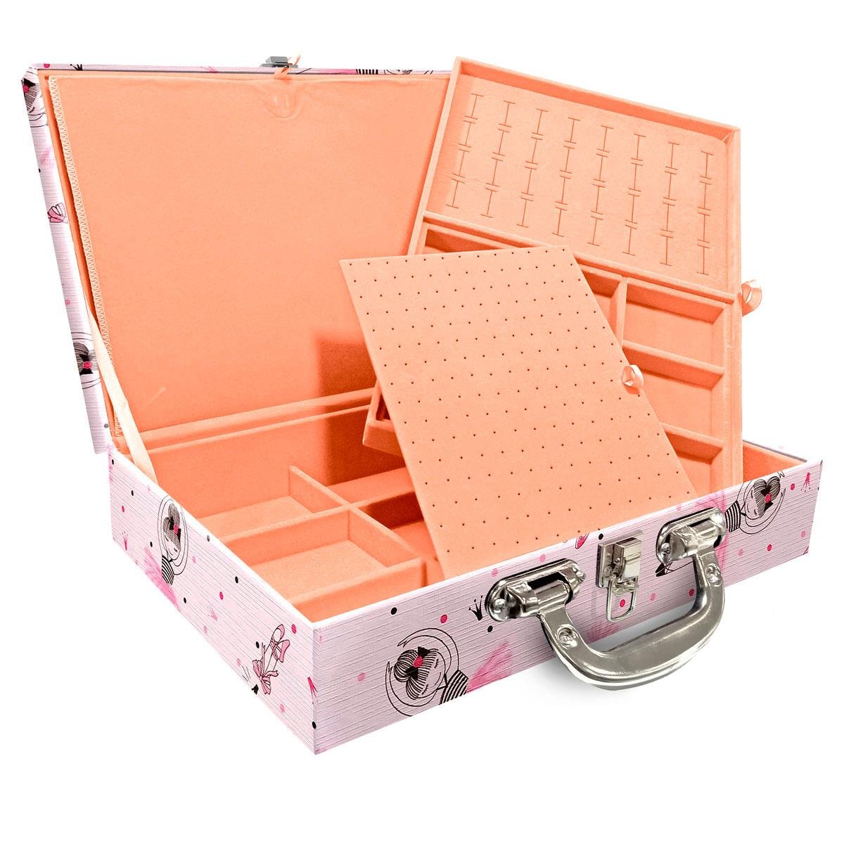 Estojo Maleta Porta Jóias Duplo Grande Bailarina Com Alça Cromada e Imã