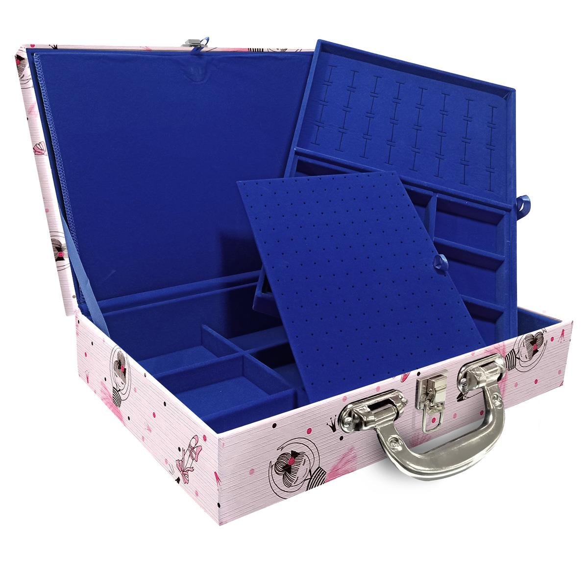 Estojo Maleta Porta Jóias Duplo Grande Bailarina Com Alça Cromada e Imã