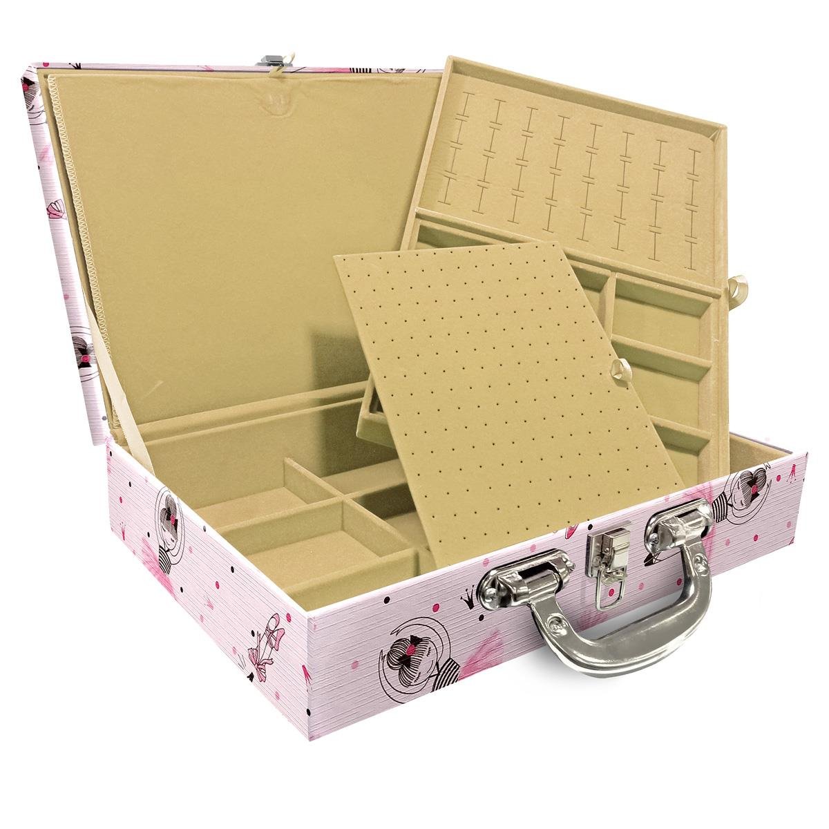 Estojo Maleta Porta Jóias Duplo Grande Bailarina Com Alça Cromada e Imã