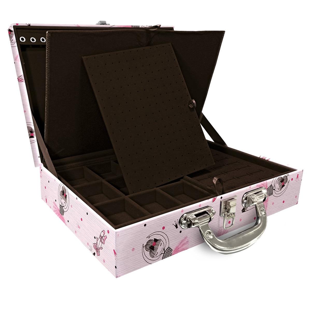 Estojo Maleta Porta Jóias Duplo Grande Bailarina Com Alça Cromada e Imã