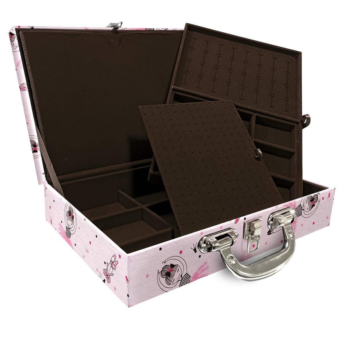Estojo Maleta Porta Jóias Duplo Grande Bailarina Com Alça Cromada e Imã