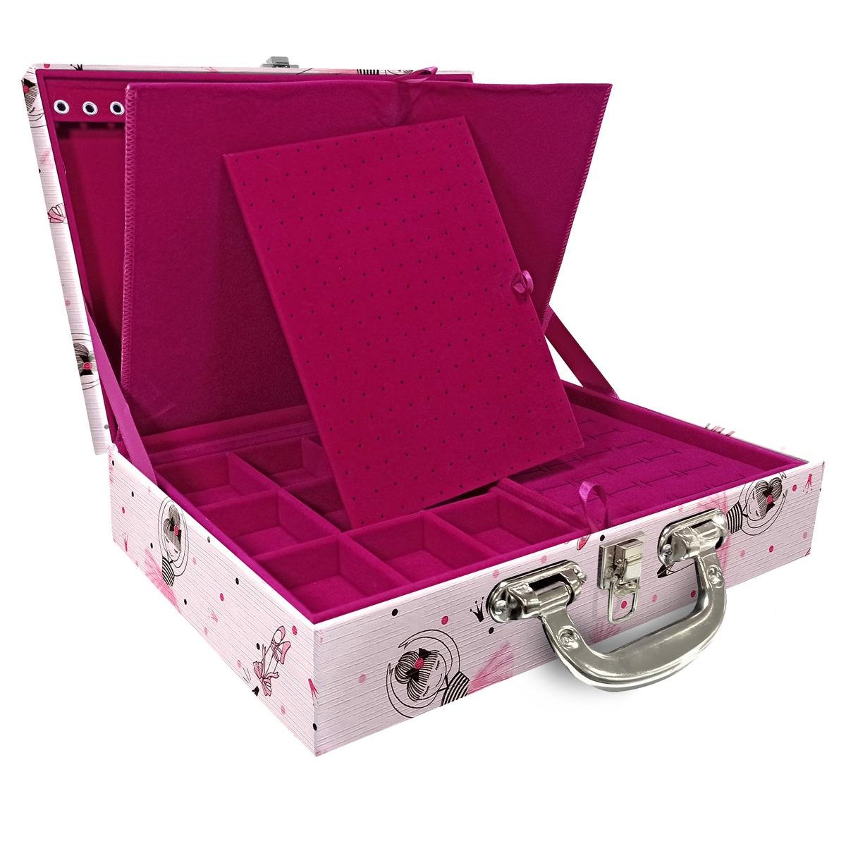 Estojo Maleta Porta Jóias Duplo Grande Bailarina Com Alça Cromada e Imã