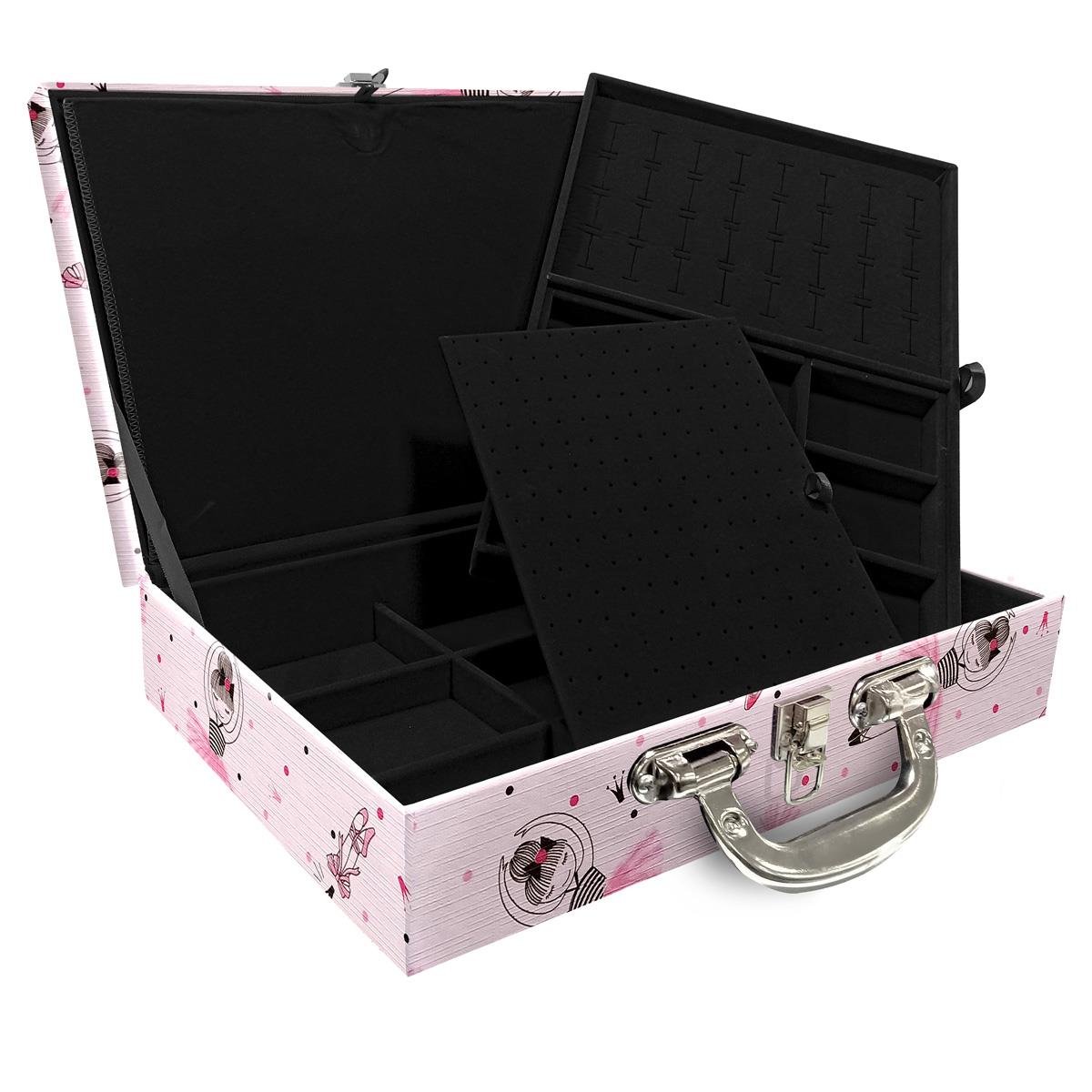 Estojo Maleta Porta Jóias Duplo Grande Bailarina Com Alça Cromada e Imã