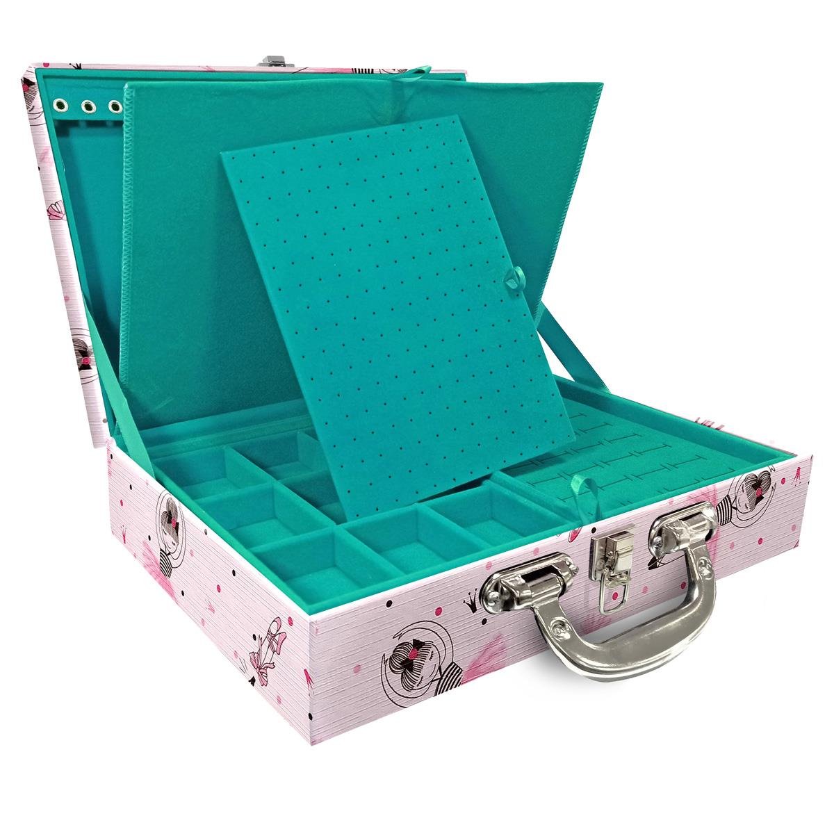 Estojo Maleta Porta Jóias Duplo Grande Bailarina Com Alça Cromada e Imã