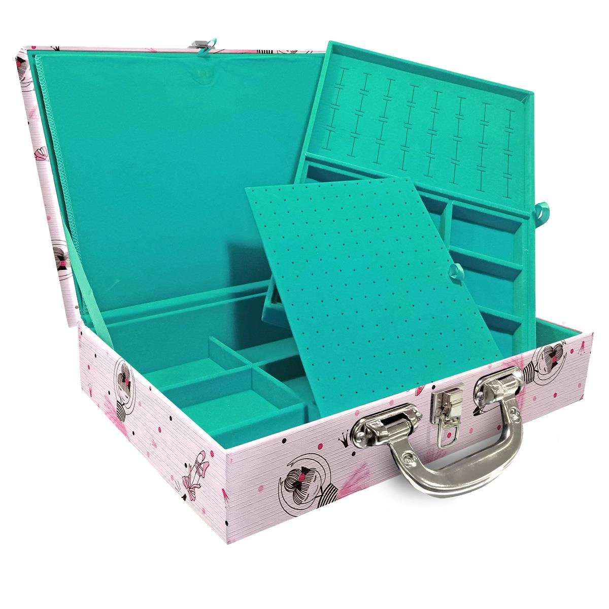 Estojo Maleta Porta Jóias Duplo Grande Bailarina Com Alça Cromada e Imã