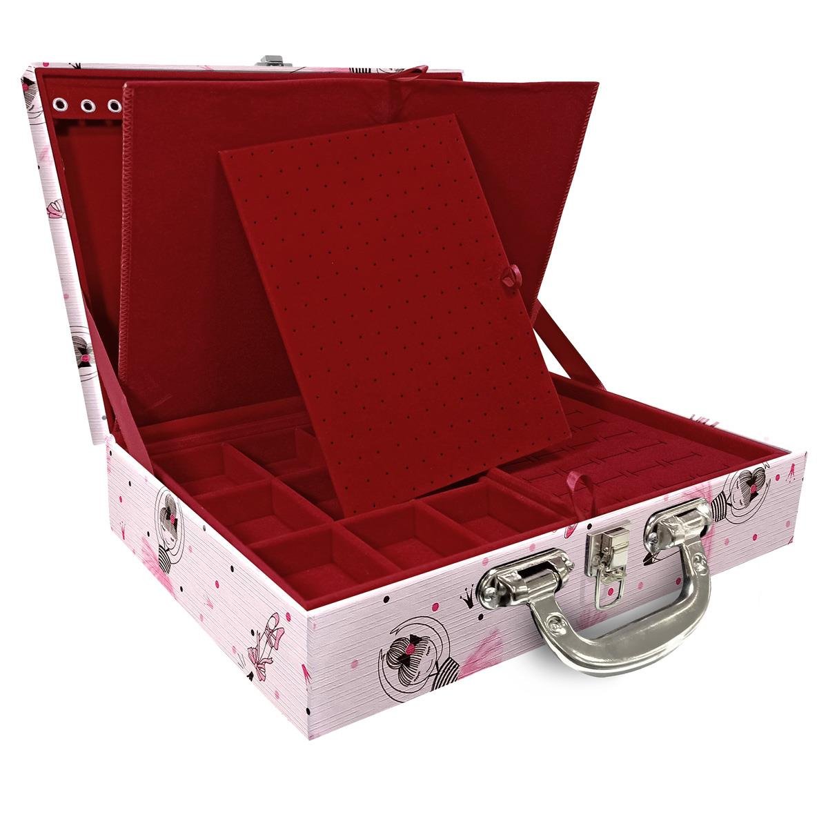 Estojo Maleta Porta Jóias Duplo Grande Bailarina Com Alça Cromada e Imã