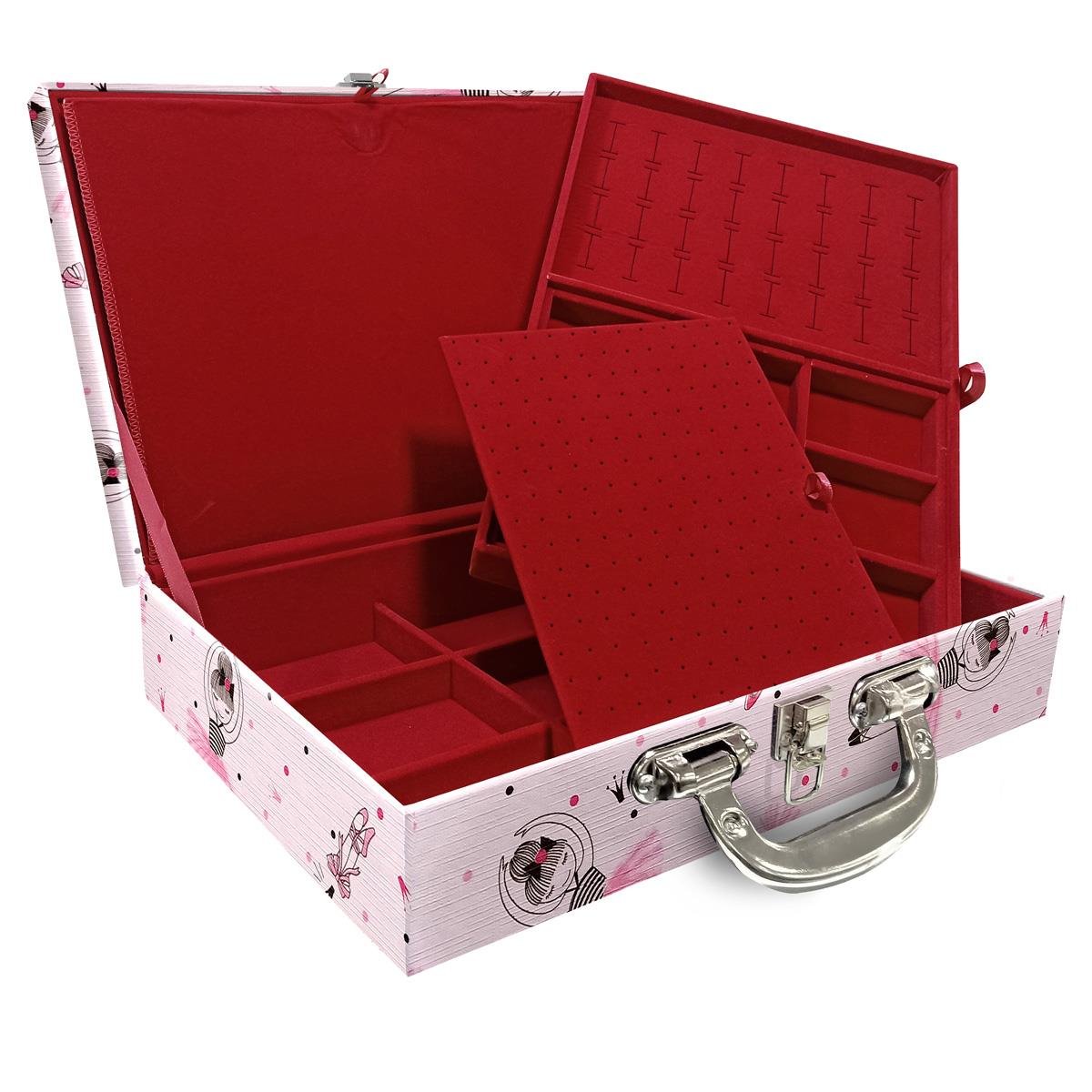 Estojo Maleta Porta Jóias Duplo Grande Bailarina Com Alça Cromada e Imã