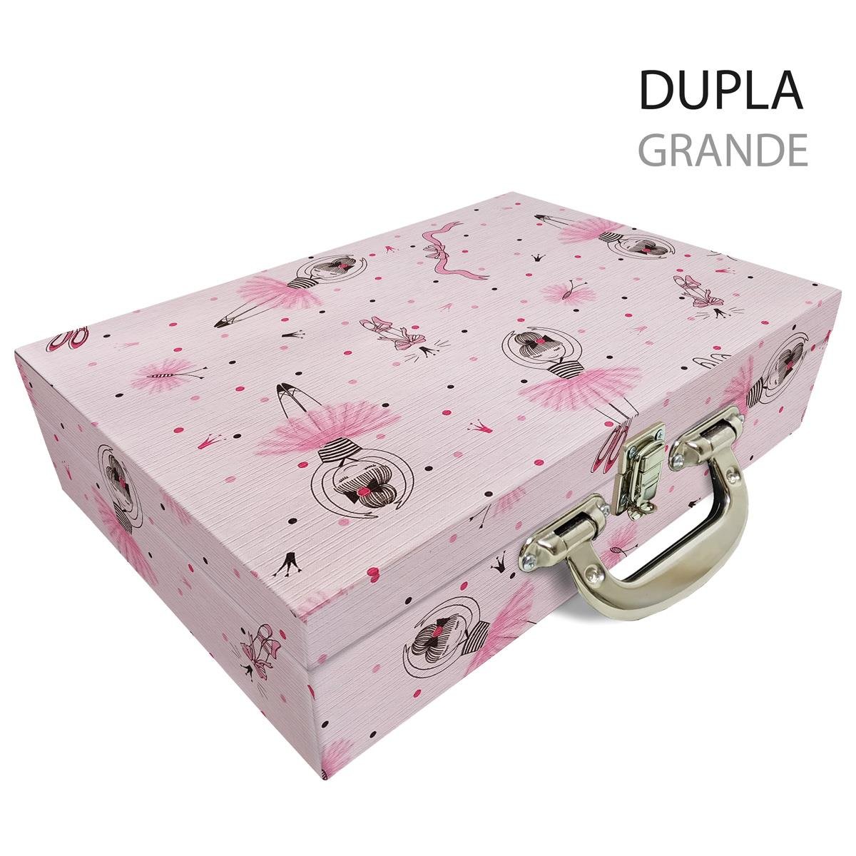 Estojo Maleta Porta Jóias Duplo Grande Bailarina Com Alça Cromada e Imã