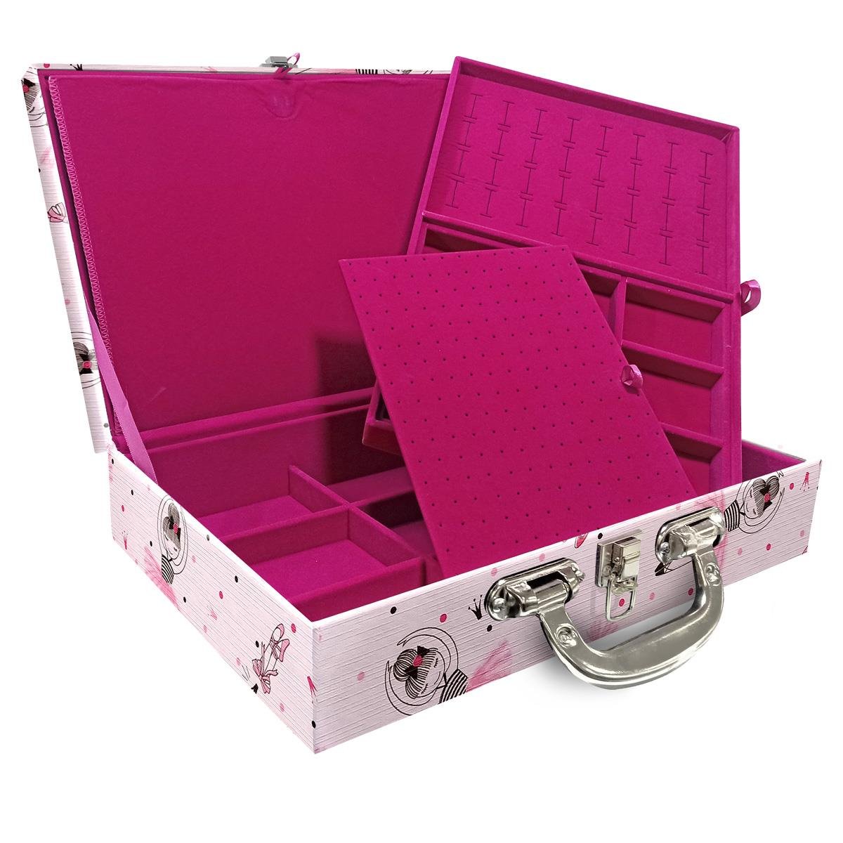 Estojo Maleta Porta Jóias Duplo Grande Bailarina Com Alça Cromada e Imã