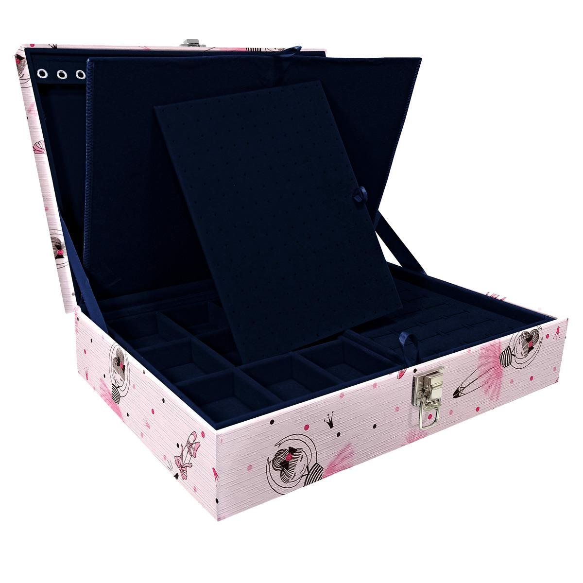 Estojo Maleta Porta Jóias Duplo Grande Bailarina Sem Alça e Com Imã