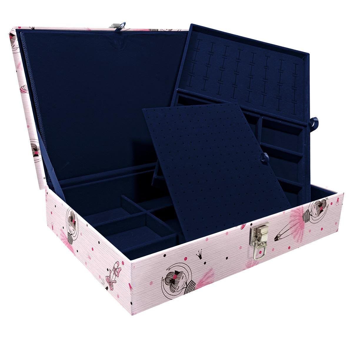 Estojo Maleta Porta Jóias Duplo Grande Bailarina Sem Alça e Com Imã
