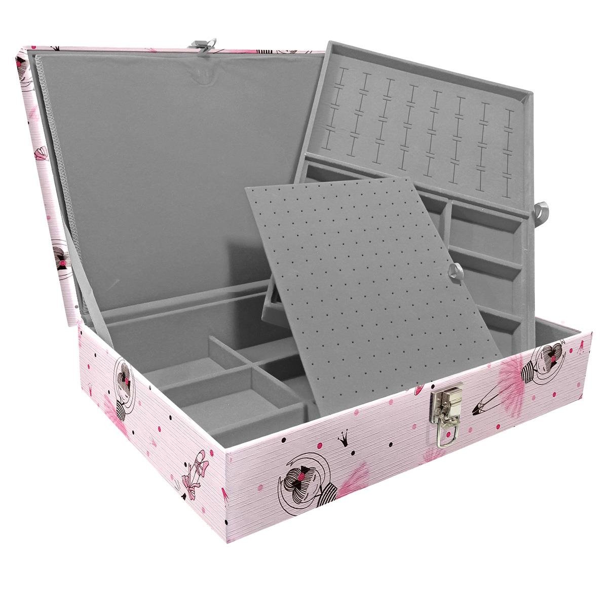 Estojo Maleta Porta Jóias Duplo Grande Bailarina Sem Alça e Com Imã