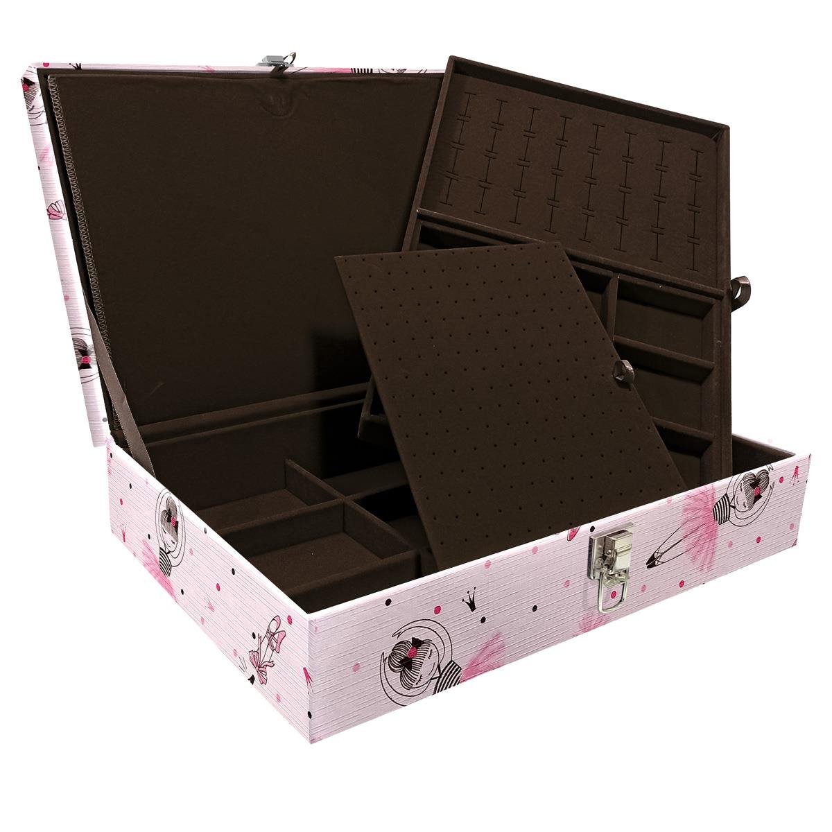 Estojo Maleta Porta Jóias Duplo Grande Bailarina Sem Alça e Com Imã