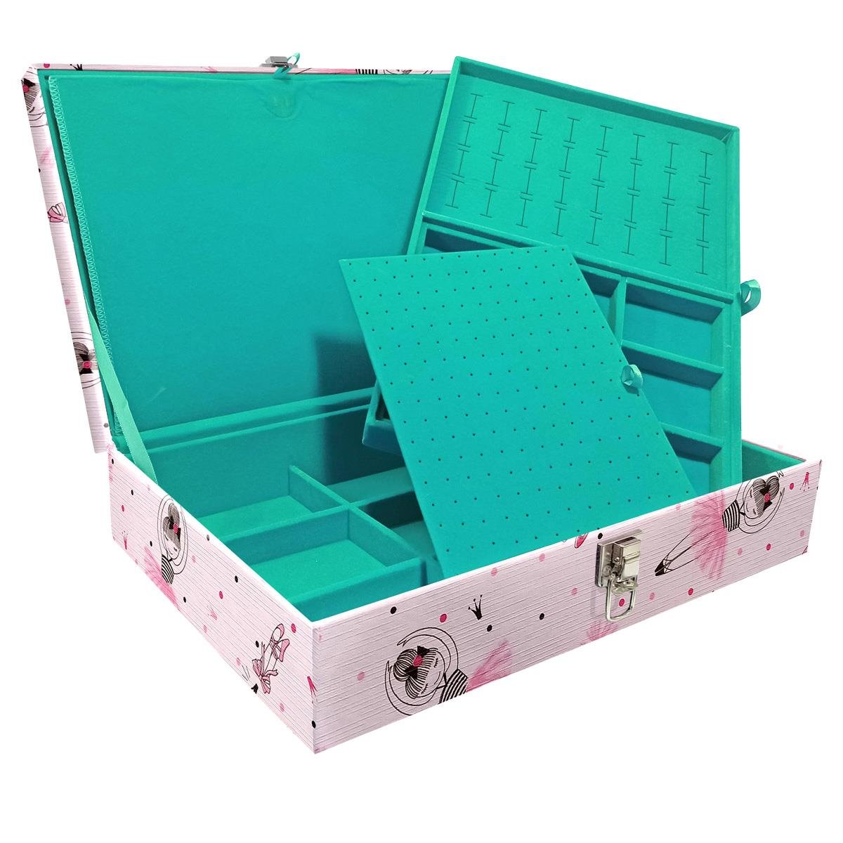 Estojo Maleta Porta Jóias Duplo Grande Bailarina Sem Alça e Com Imã