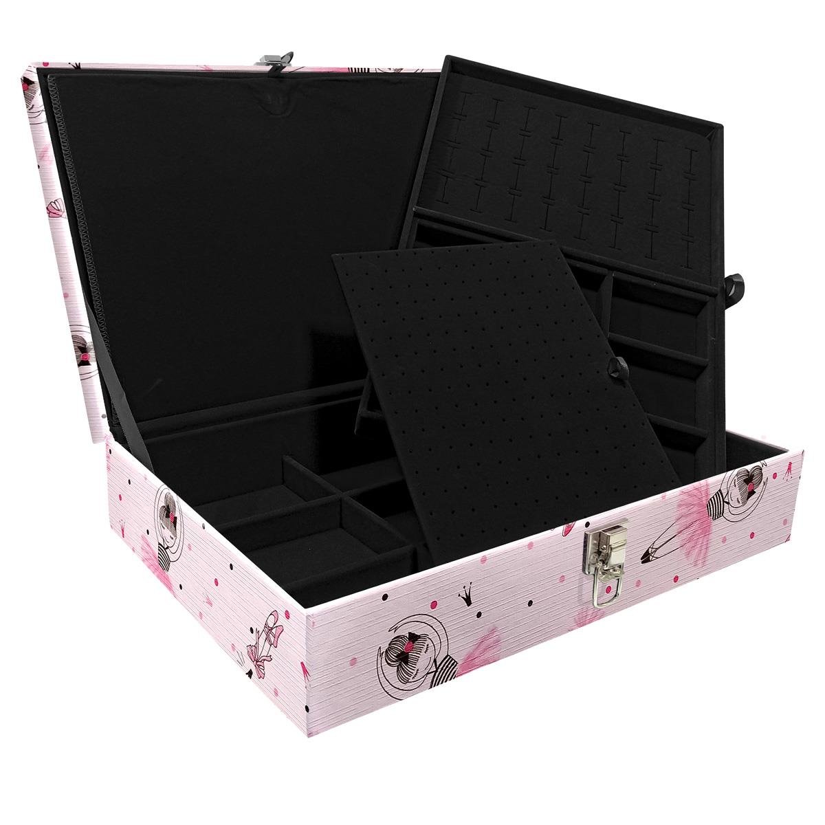 Estojo Maleta Porta Jóias Duplo Grande Bailarina Sem Alça e Com Imã