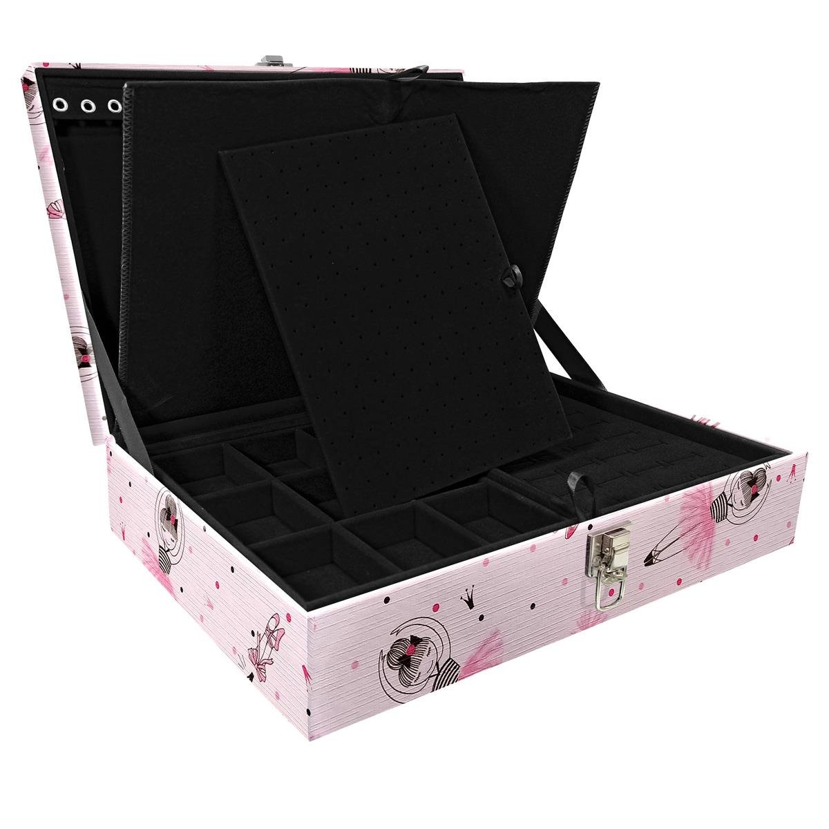 Estojo Maleta Porta Jóias Duplo Grande Bailarina Sem Alça e Com Imã